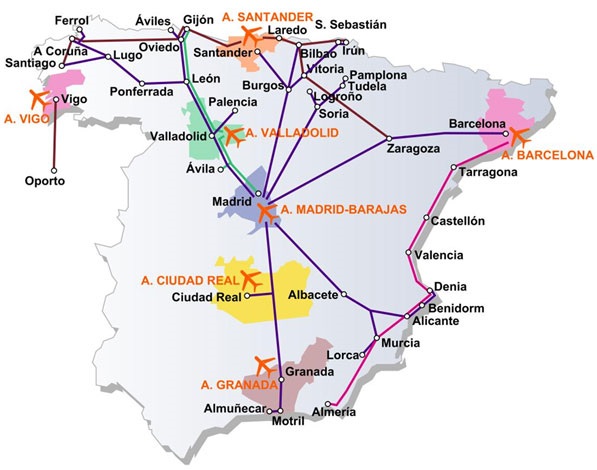 services of bus transfers routes and itineraries in major airports in Spain